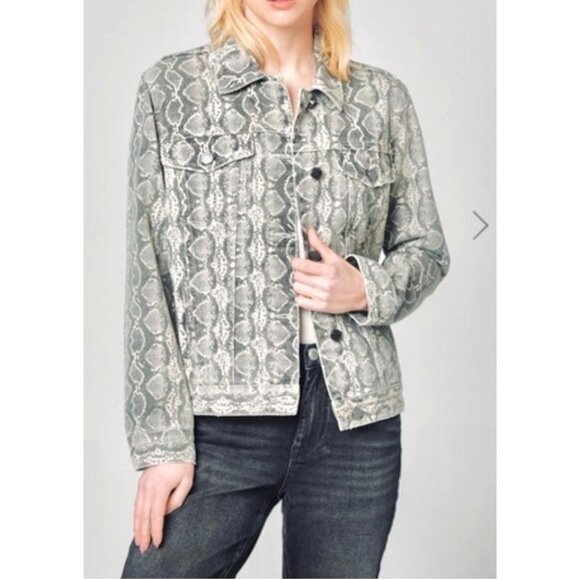 BlankNYC Women Snakeskin Print Coquette Thick Denim Button-Up Front Jacket Sz XS - Picture 2 of 7